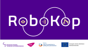 RoboKop projektin logossa o-kirjaimien sisällä koneistus, wifi ja robottisymbolit.
