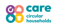 Logo of the CARE project with four icons: circularity, household, apple, t-shirt