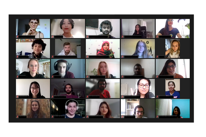 Photos of summer school participants' faces in one picture taken from the remote connection view