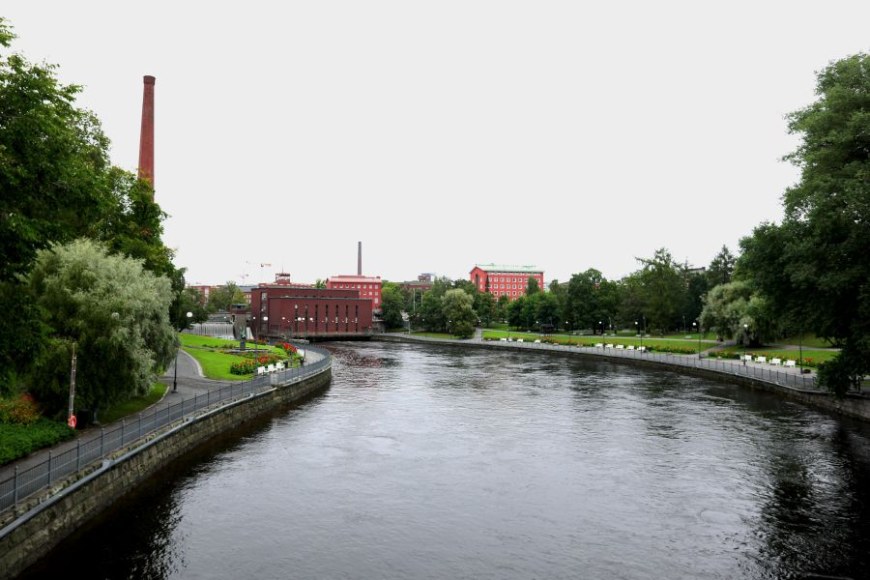 View of Koskipuisto park and the Tammerkoski rapid in central Tampere.