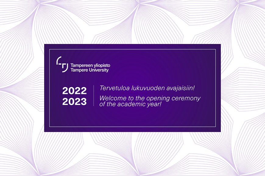 Text "Welcome to the opening ceremony of the academic year 2022–2023" on a purple background.