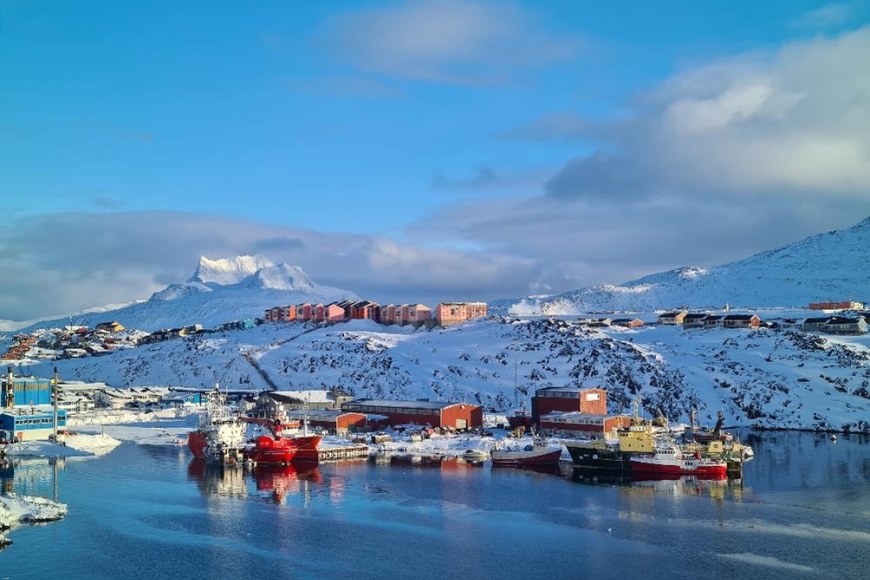 Port in Greenland in the winter.