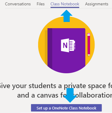 Avaa Class Notebook-välilehteä ja klikkaa Set up a OneNote Class Notebook -painiketta