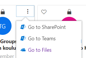 Sharepoint-tiedostokirjasto löytyy kolmen pisteen takaa - Go to Files 