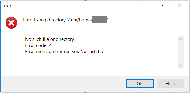 WinSCP error listing directory.