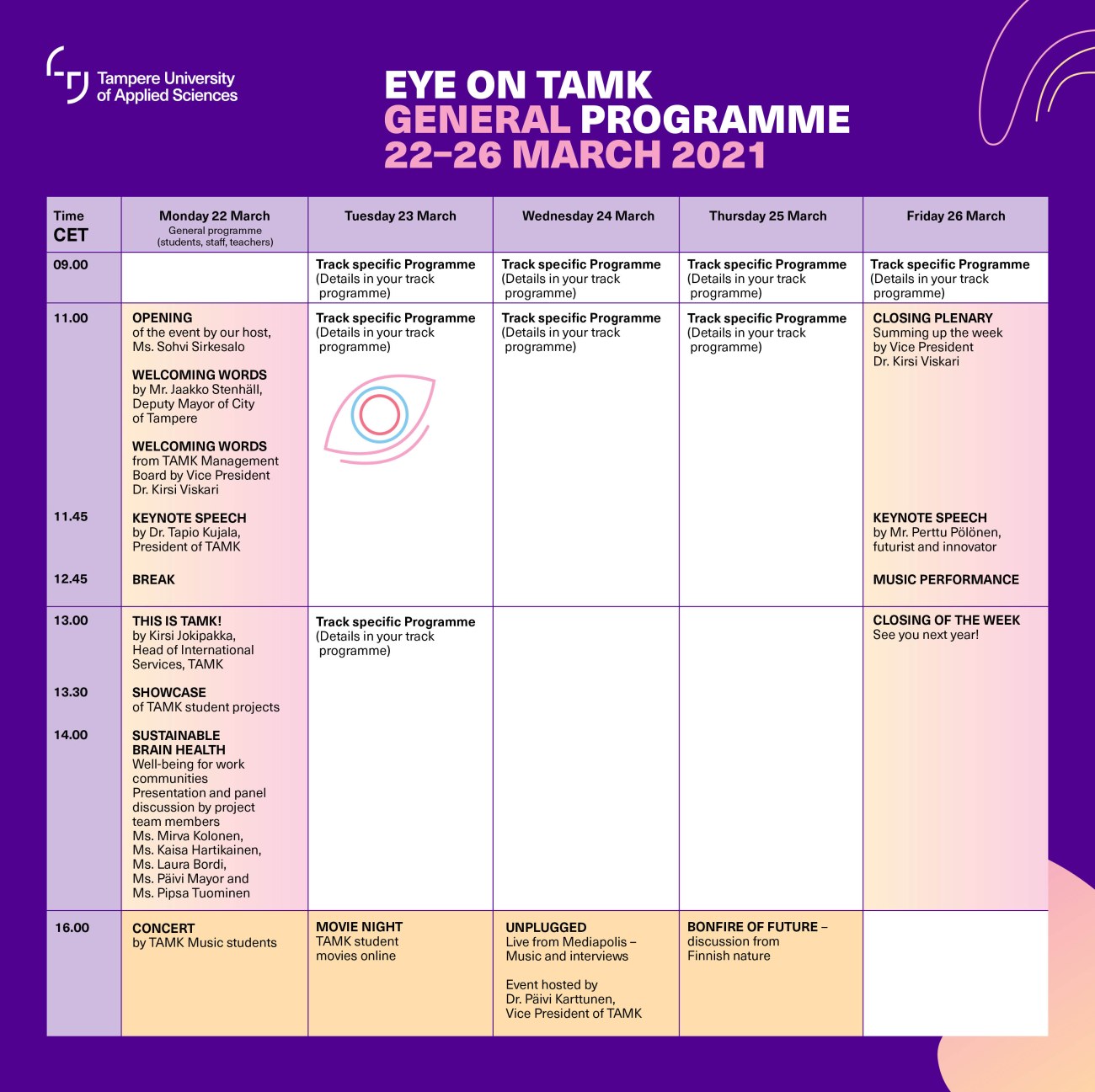 Eye on TAMK 2021 general programme