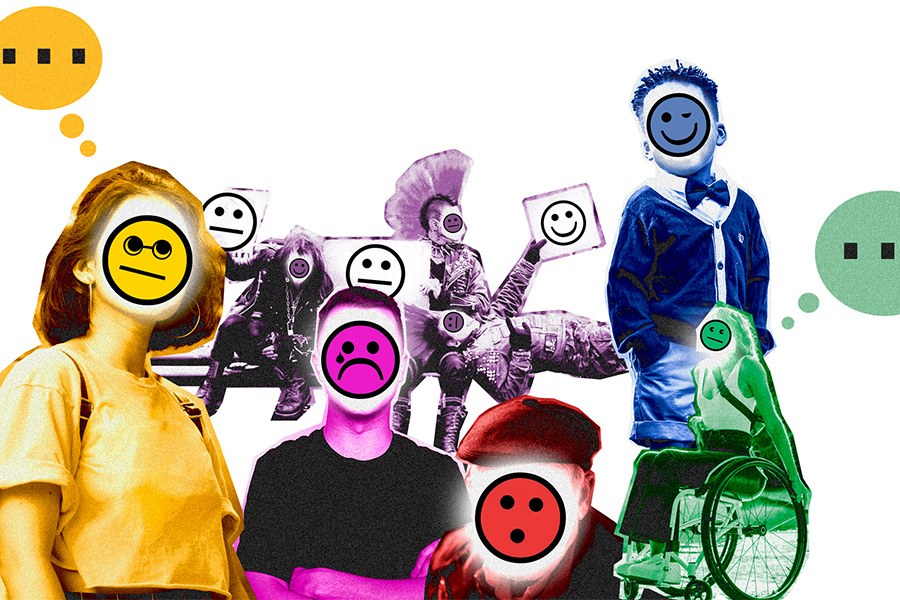 A group of people with different emojies as their faces.