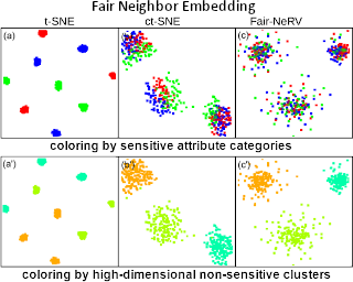 Fair neighbor embedding is a new way to visually explore high-dimensional data. It reveals neighborhood structure of high-dimensional data while avoiding bias with respect to protected attribute values such as gender, ethnicity, or age.