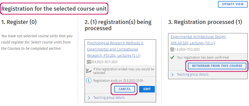Canceling registration