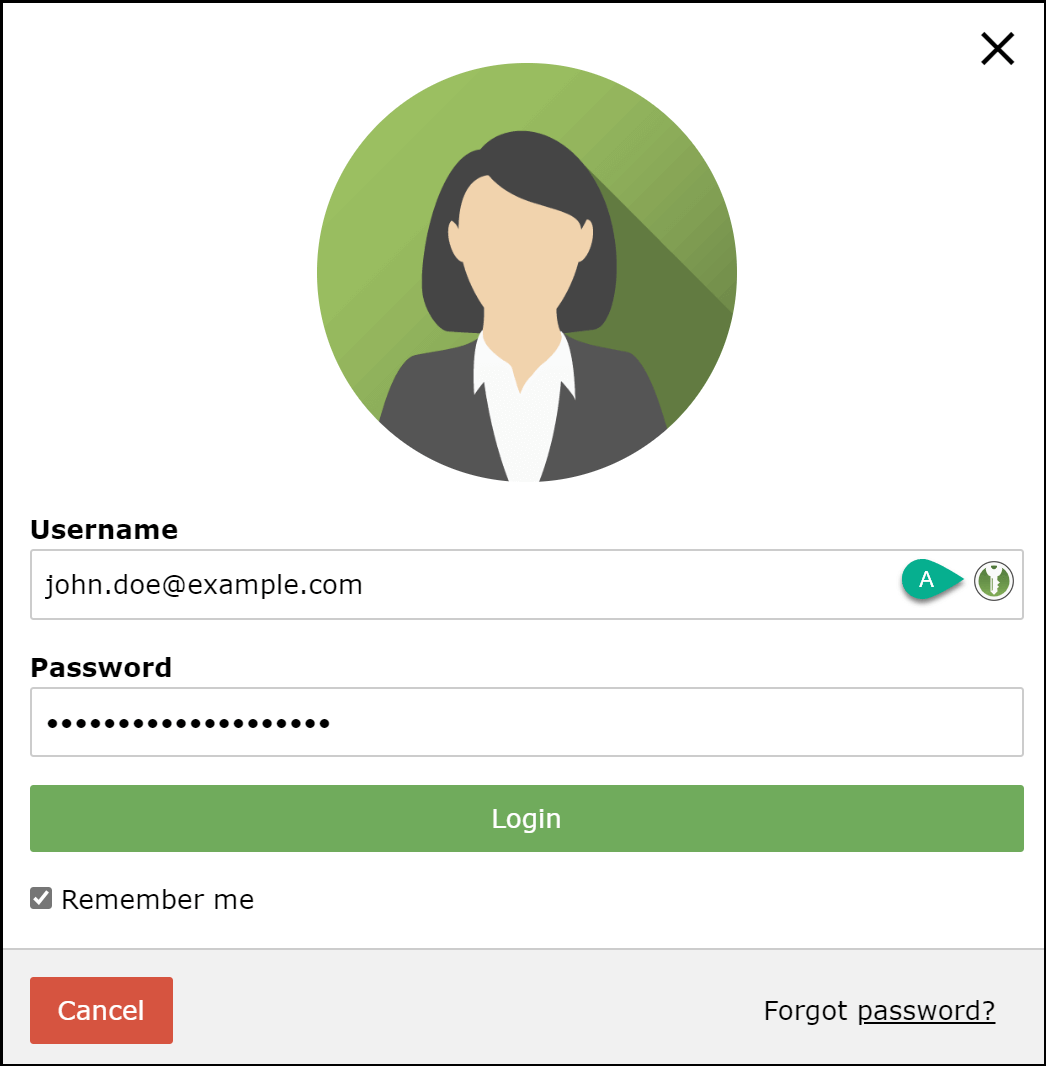 Täytetään käyttäjätunnus ja salasana sivulla selainlaajennuksella / Filling the username and the password on a page with browser extension.