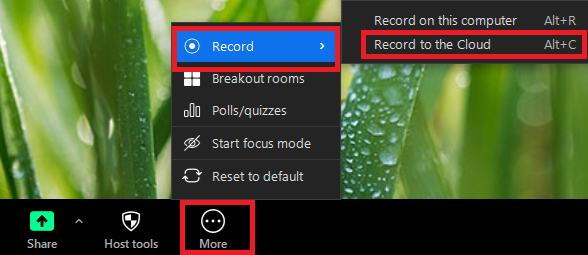 Zoom Record menu: this computer and cloud