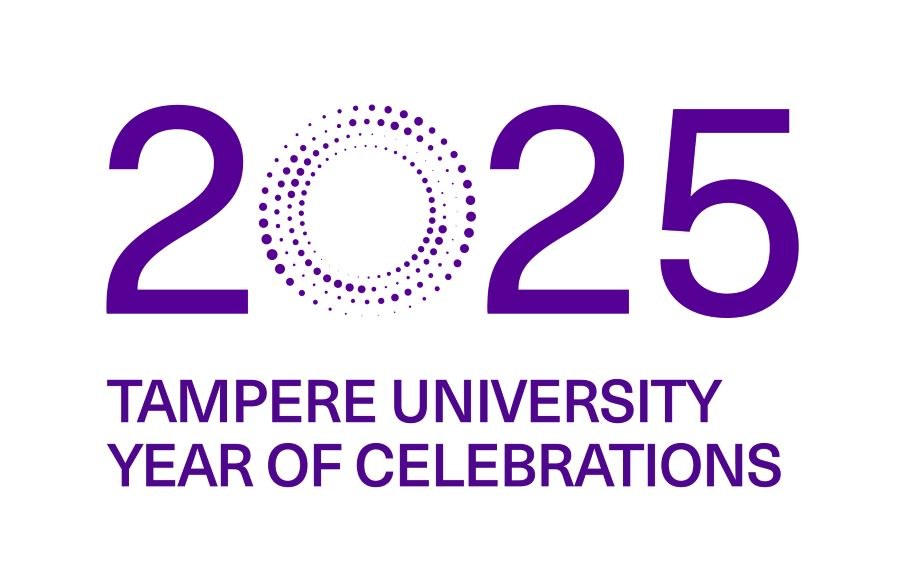 Tampereen yliopiston juhlavuoden 2025 logo.
