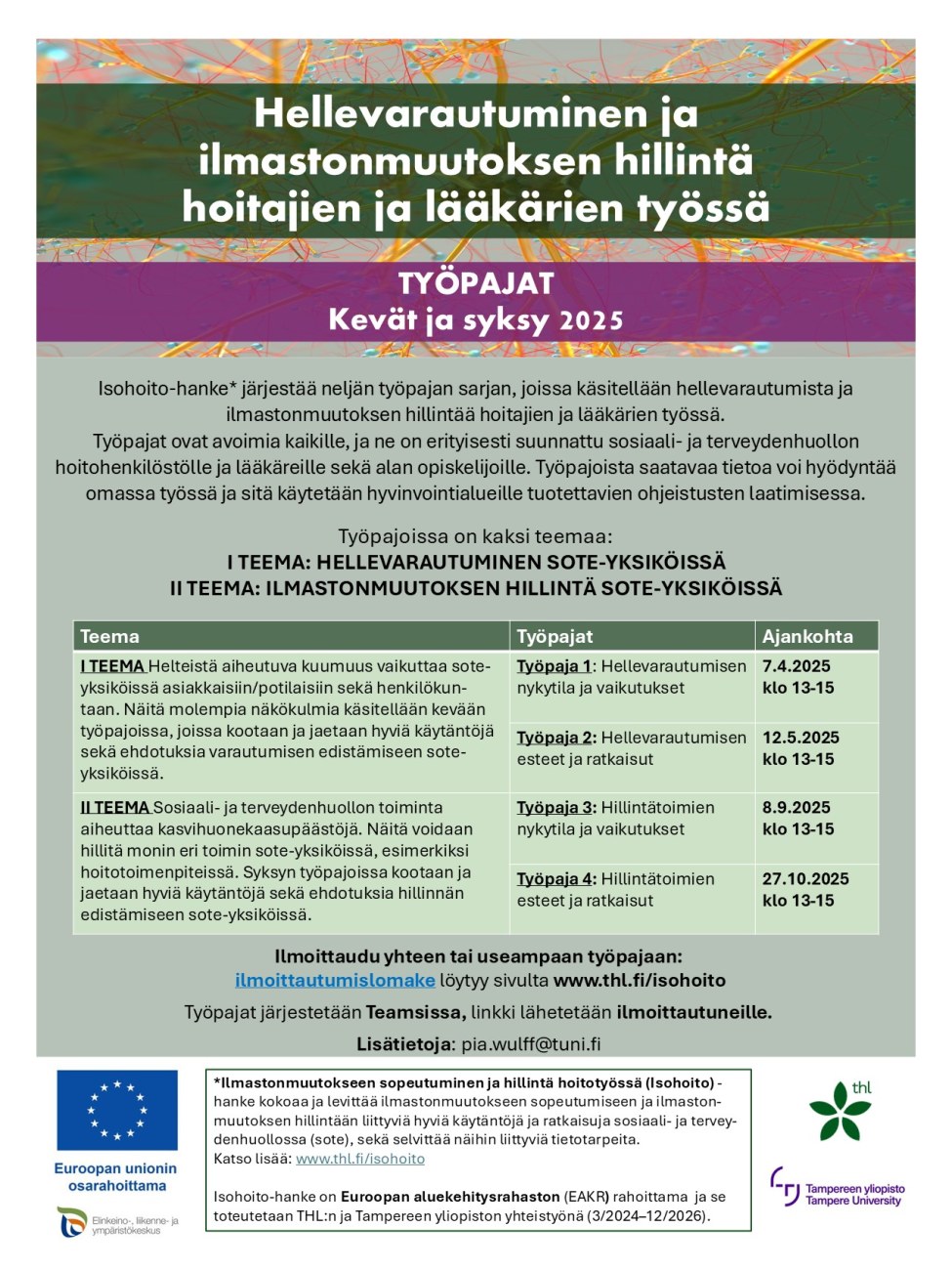 Työpajojen tavoite, sisällöt ja ajankohdat.