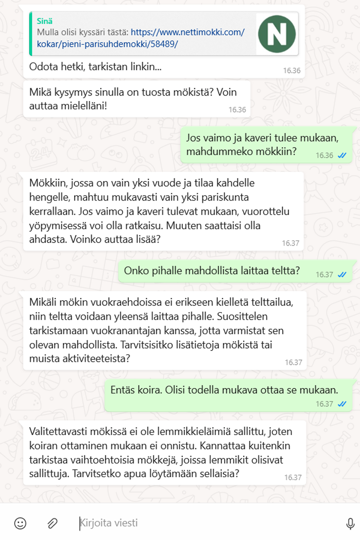 WhatsApp-tekoälychattibotti