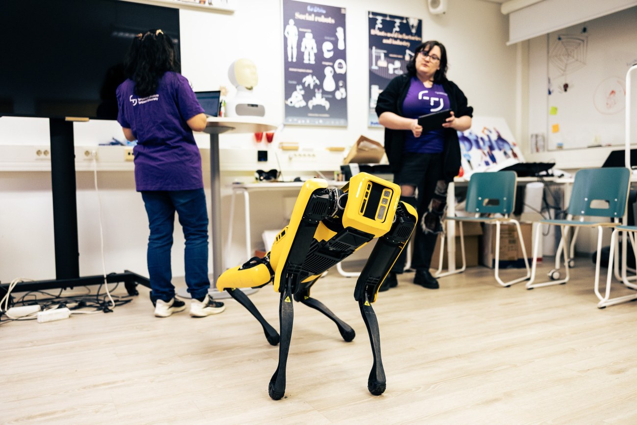 Kuvassa keltainen koirarobotti.