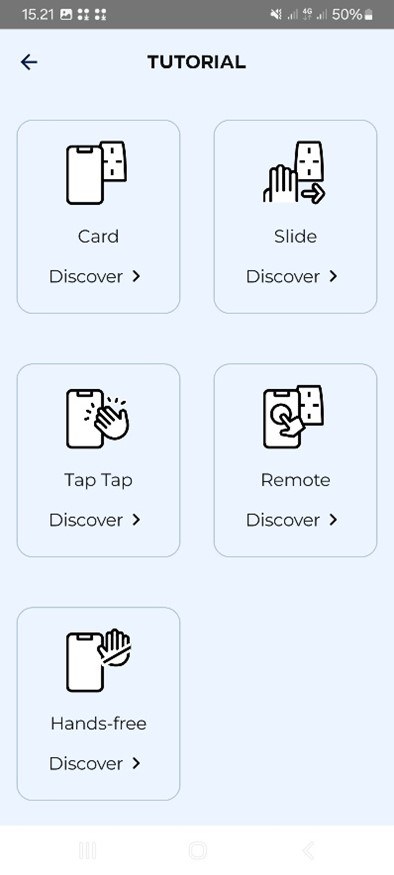 Kuva 15. TUNI-alueella käytämme valikon ensimmäistä ”Card Discover” – asetusta jossa puhelin viedään lukijan lähelle hetkeksi.