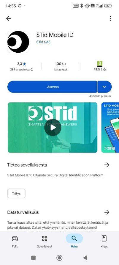 Kuva 2 Playkauppa (Android). Asenna STid Mobile ID-sovellus puhelimeesi.