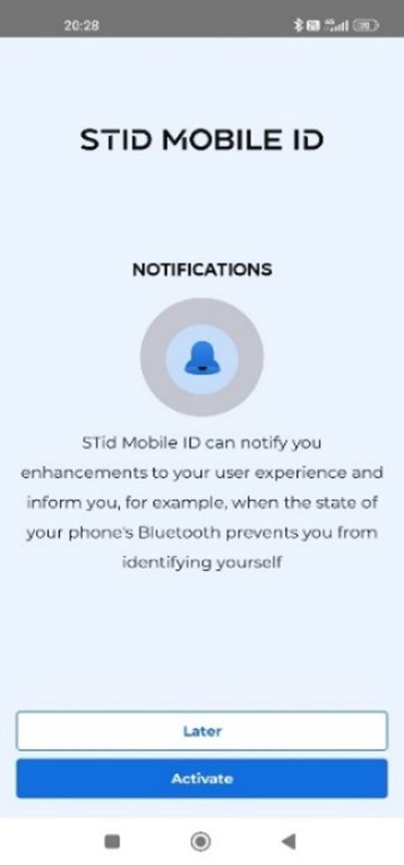 Kuva 9. Sovellus pyytää NFC (Lähiluenta) oikeutta. Lupa myönnetään valitsemalla ”Activate.” Luvan voi antaa myöhemminkin.