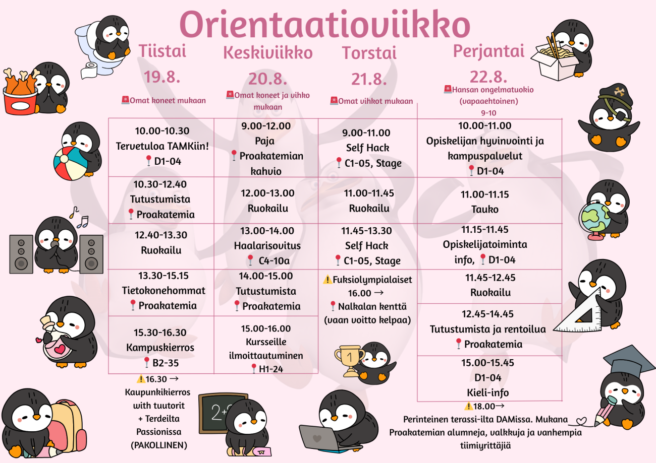 Opiskelijatuutorit ovat laatineet aloittaville lukujärjestyksen.