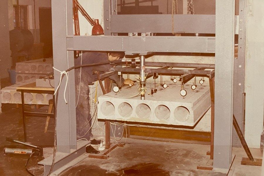 Test loading of a hollow-core slab.
