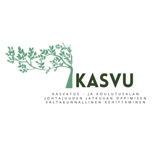Kasvu-projektin logo, jossa on vihreä puu ja teksti KASVU - Kasvatus- ja koulutusalan johtajuuden jatkuvan oppimisen valtakunnallinen kehittäminen.
