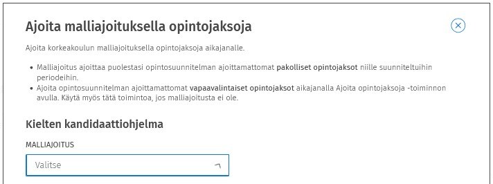 Sisun opiskelijan ajoitustoiminto, malliajoituksen valitseminen