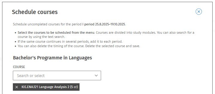 Student view in Sisu - Timeline - schedule courses view