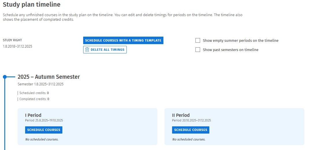 Student view in Sisu - Timeline and general overview