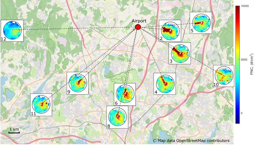 Aerosolifysiikan liikkuva laboratorio lentokentän lähellä talvella.