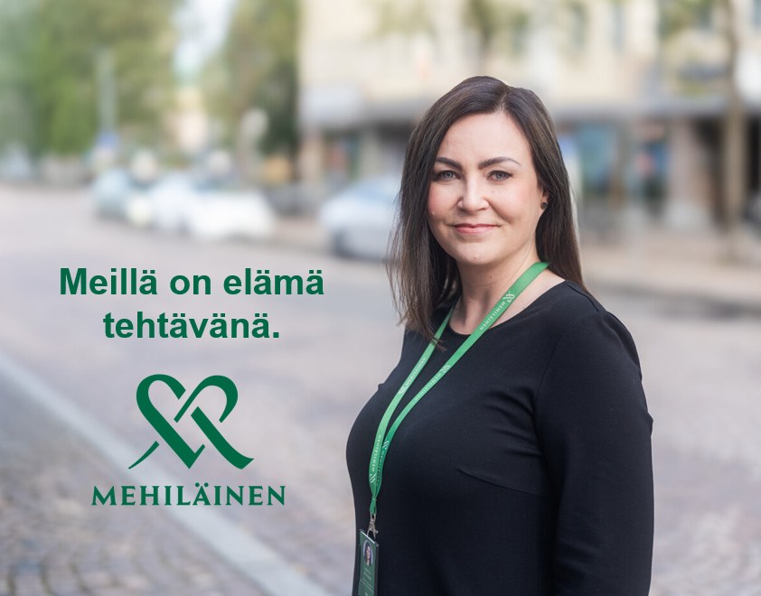 Mehiläisen psykoterapiapalveluiden tunnuskuva, asiantuntija katsoo kameraan.