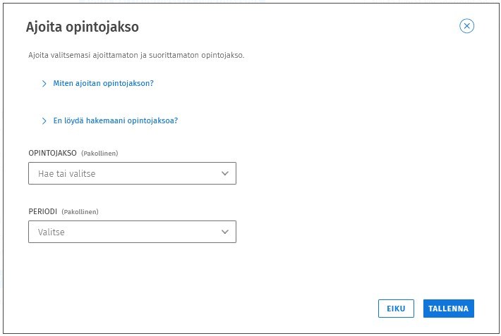 Sisun ajoita opintojakso -toiminto