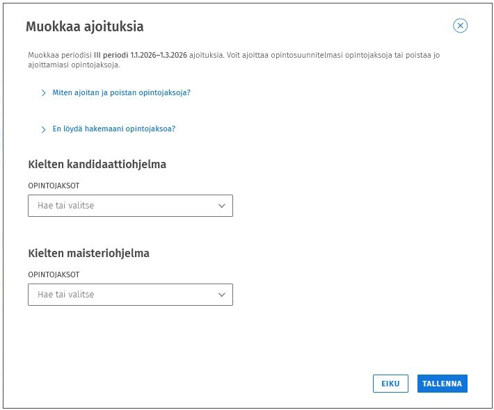 Sisun ajoitusnäkymän muokkaa ajoituksia -toiminto