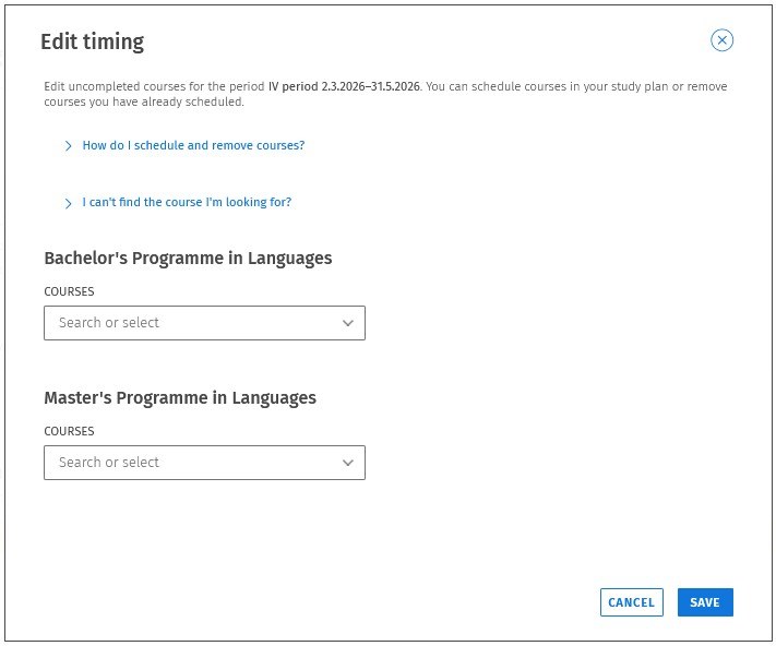 Student view in Sisu - Timeline - edit timing