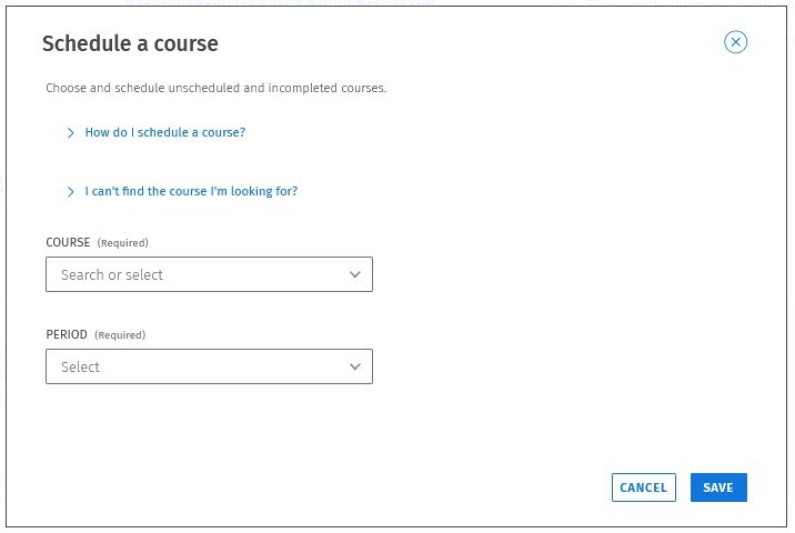 Student view in Sisu - Timeline - schedule a course