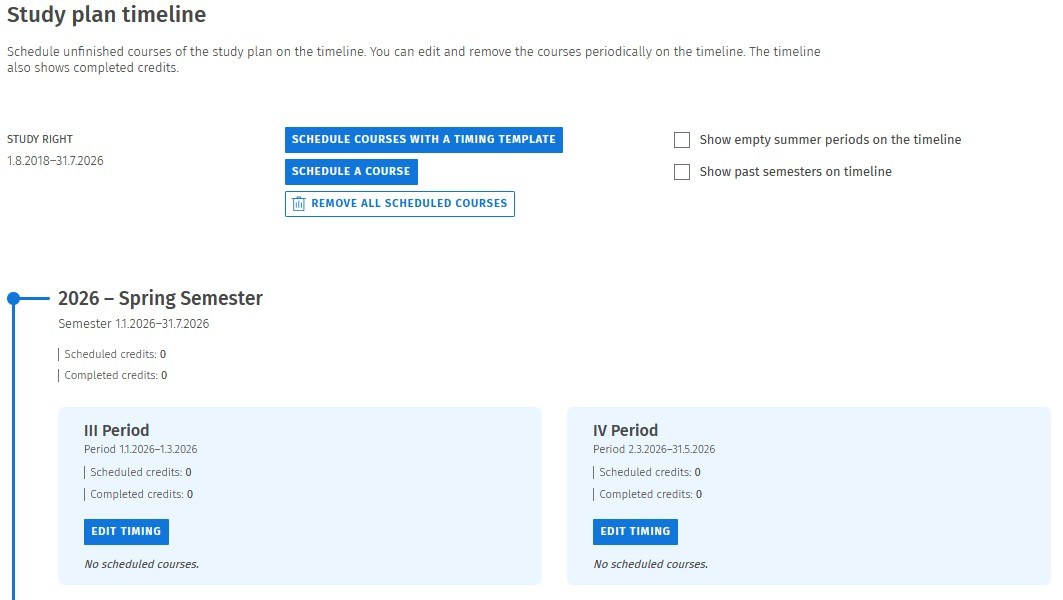Student view in Sisu - Timeline and general overview