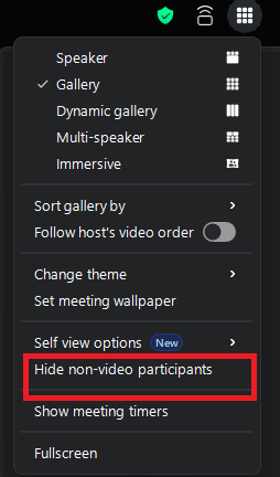Hide non video participants toiminto.