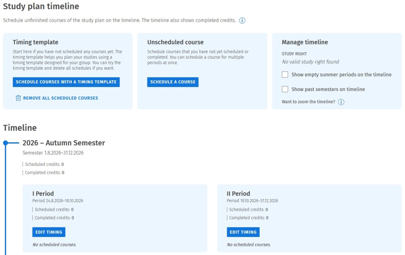 Student view in Sisu - Timeline and general overview