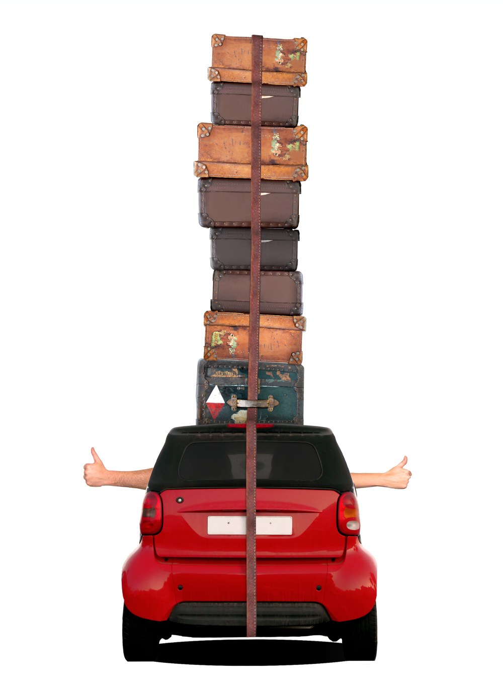 A car with a lots of boxes onthe top of it