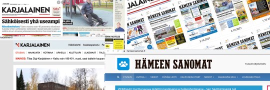 Kuvakaappauksia Hämeen Sanomien ja Karjalaisen erilaisista julkaisualustoista.