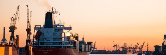 Ship in Hamburg sunset